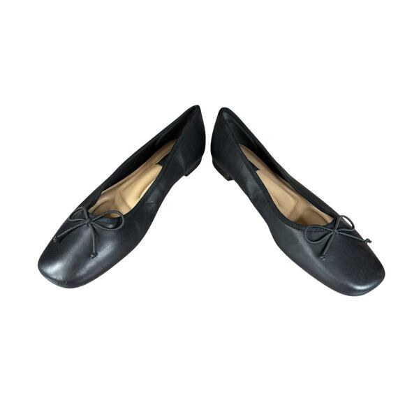 Franco Sarto Black Leather Ballet Bow Flats Size 10 Square Toe - Picture 4 of 8